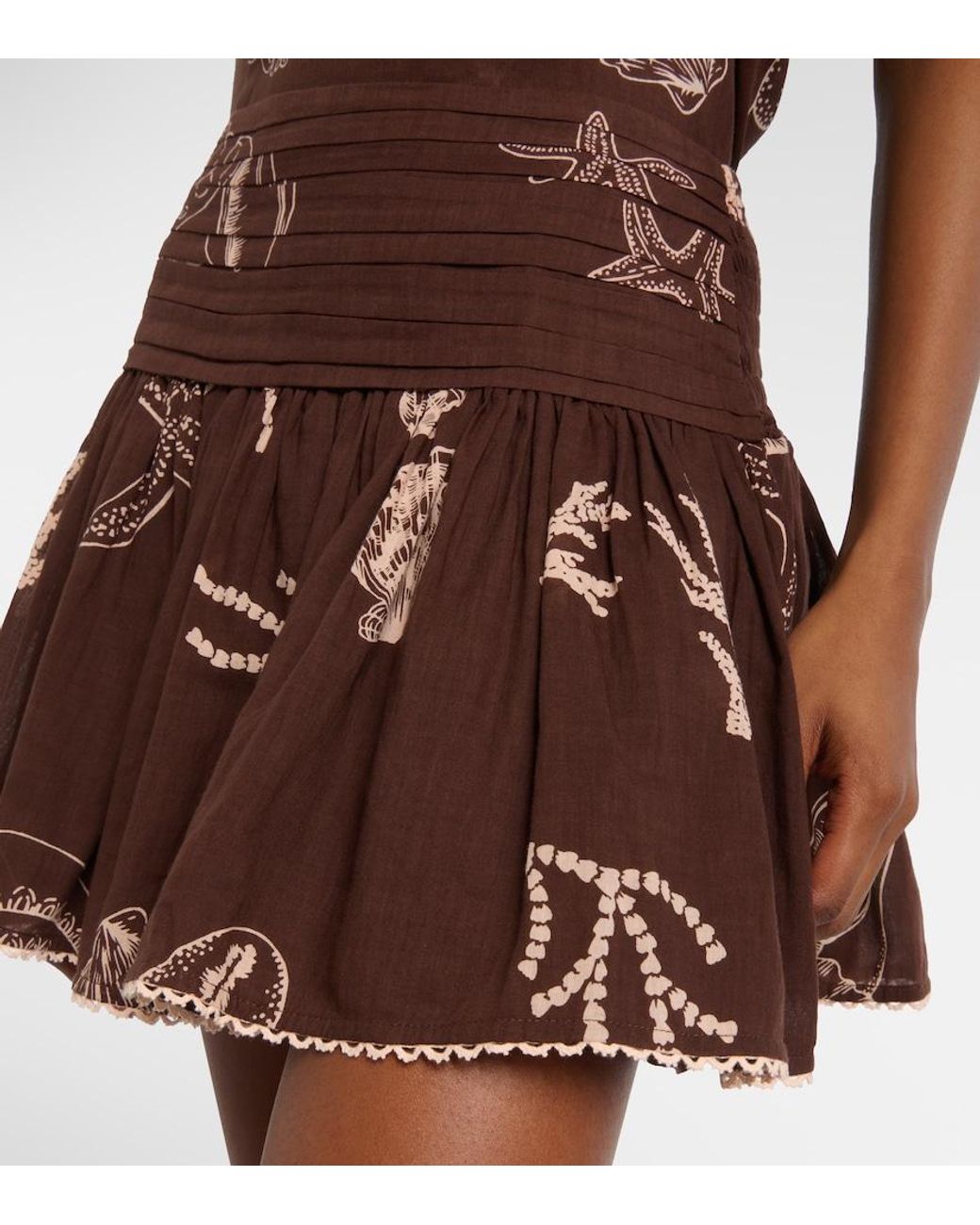 Poupette Brown Colleen Pleated Cotton Miniskirt