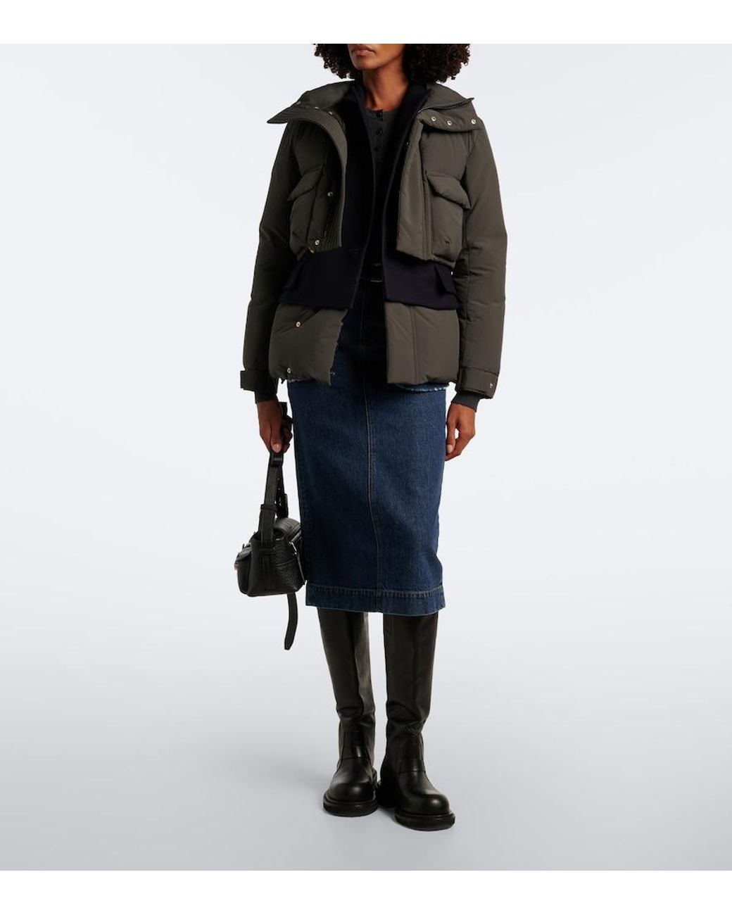 Sacai Black Layered Wool-Trimmed Down Jacket