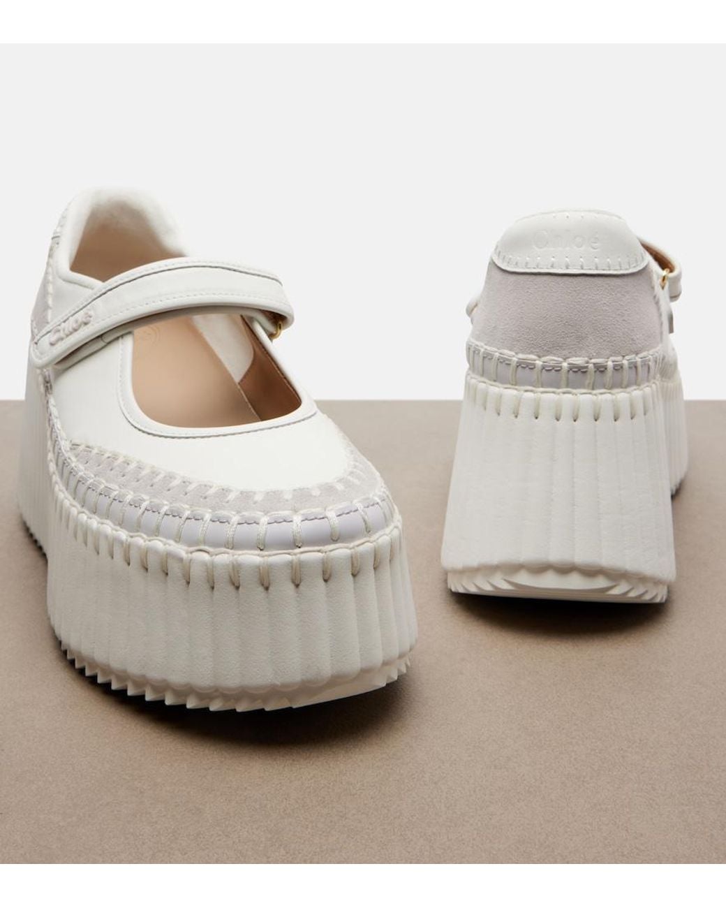 Chloé White Nama Leather Platform Sneakers