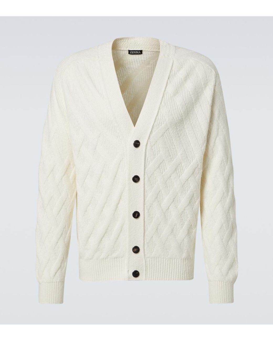 Zegna White Ribbed-Knit Cotton Cardigan for men