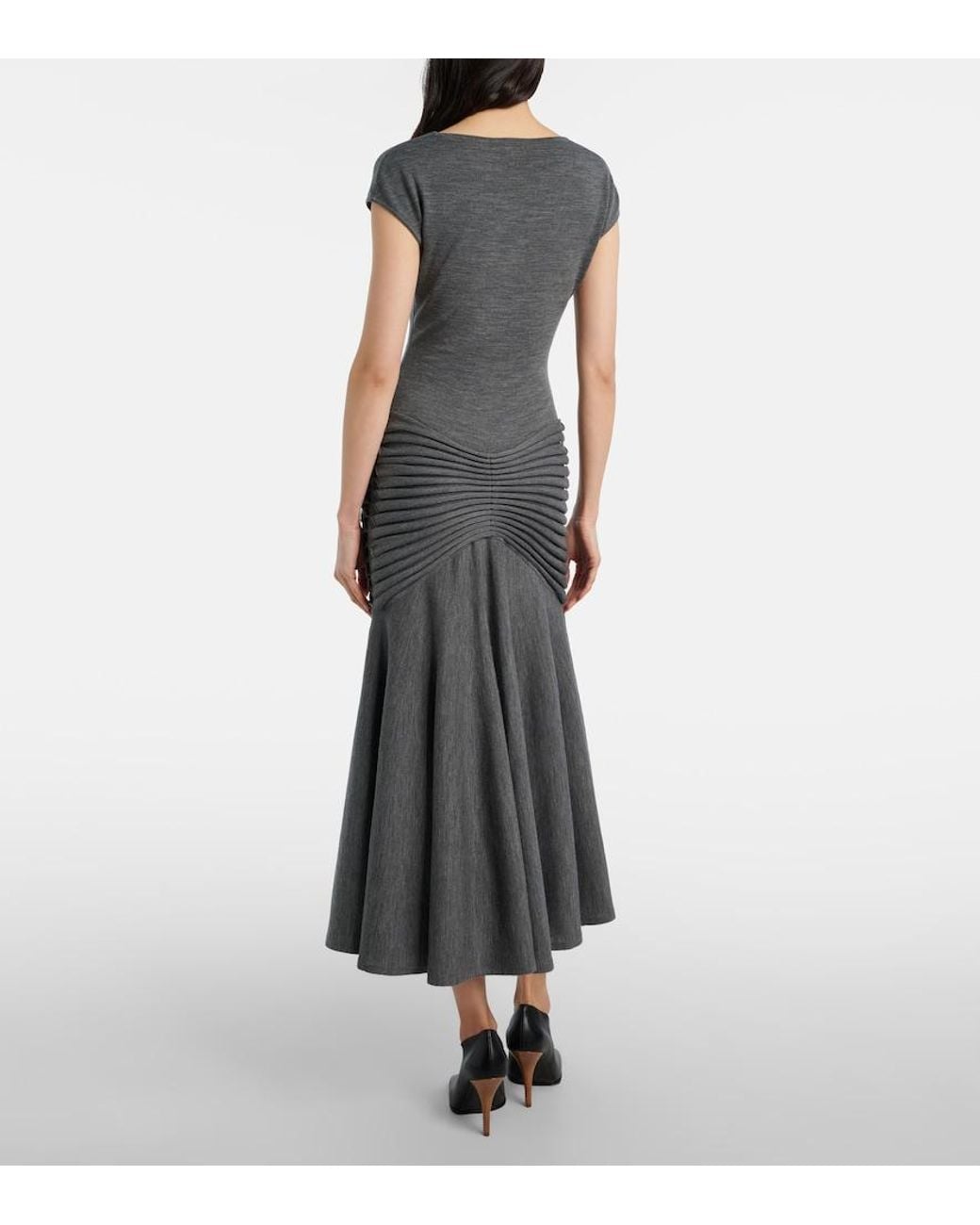 Alaïa Gray Sculpting Panel Wool Midi Dress
