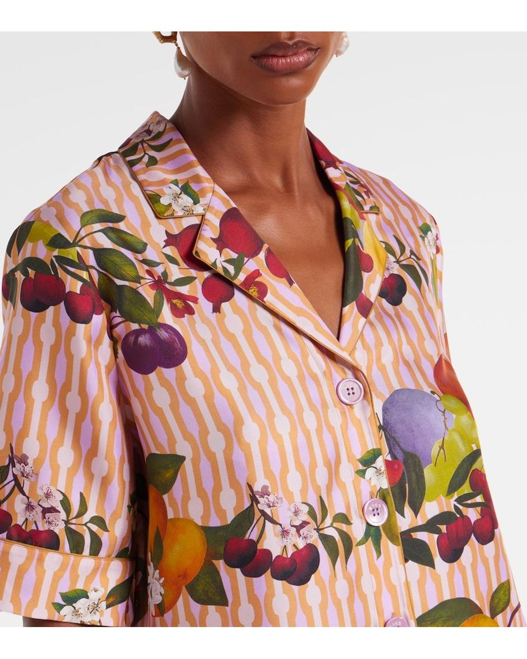 Eres Pink Cherry Printed Silk Twill Shirt
