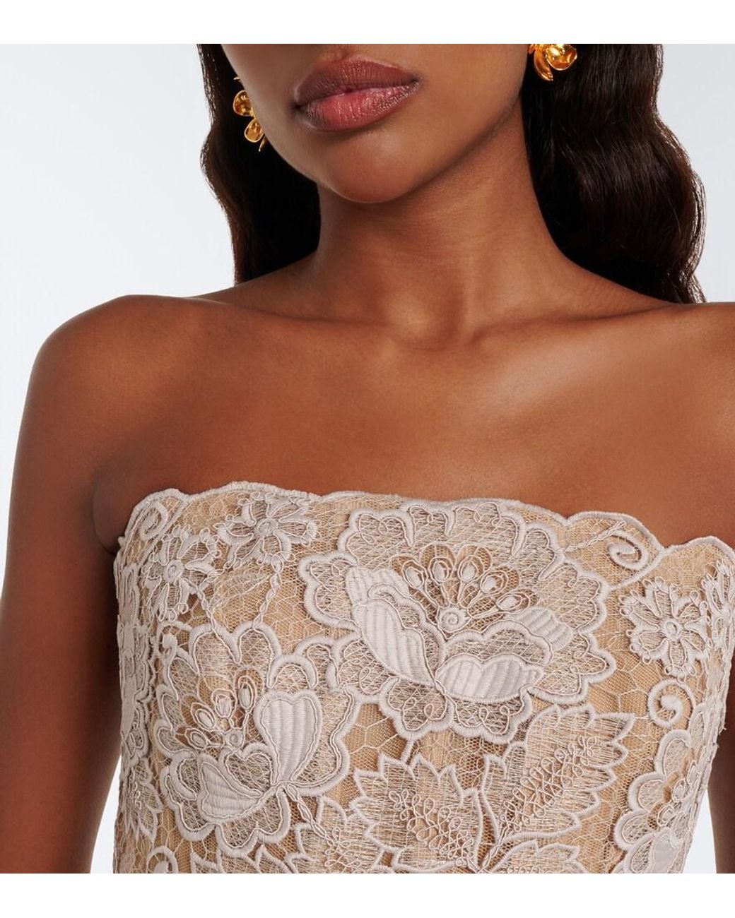 Elie Saab Brown Guipure Lace Cocktail Dress