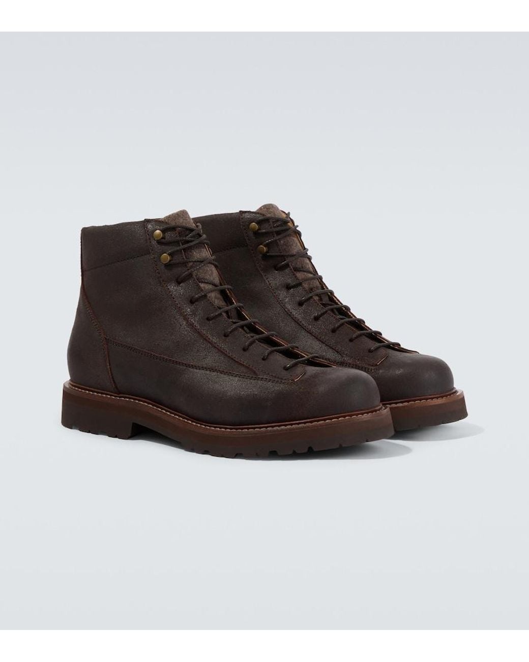 Brunello Cucinelli Brown Leather Lace-Up Boots for men