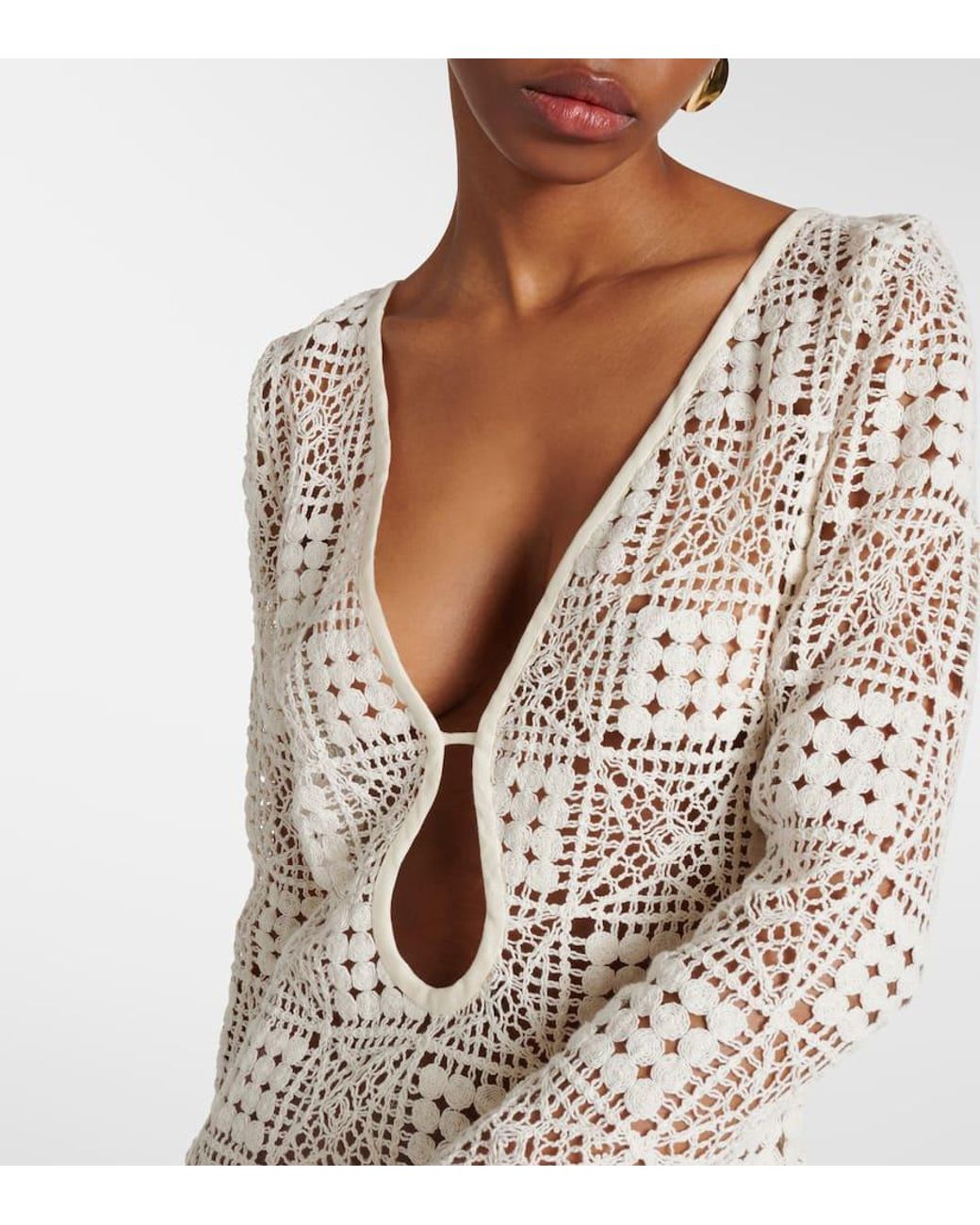 SIR. Rayure Crochet Cotton Minidress in White