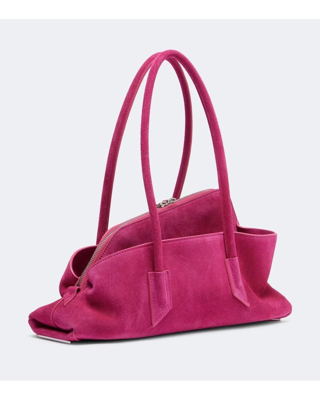 The Attico Pink La Passeggiata Small Suede Shoulder Bag