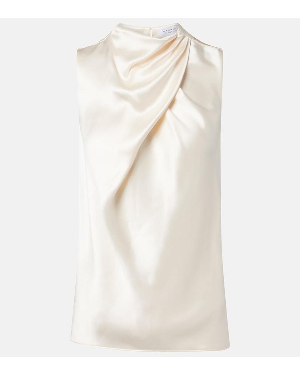 Gabriela Hearst White Melina Draped Silk Satin Top