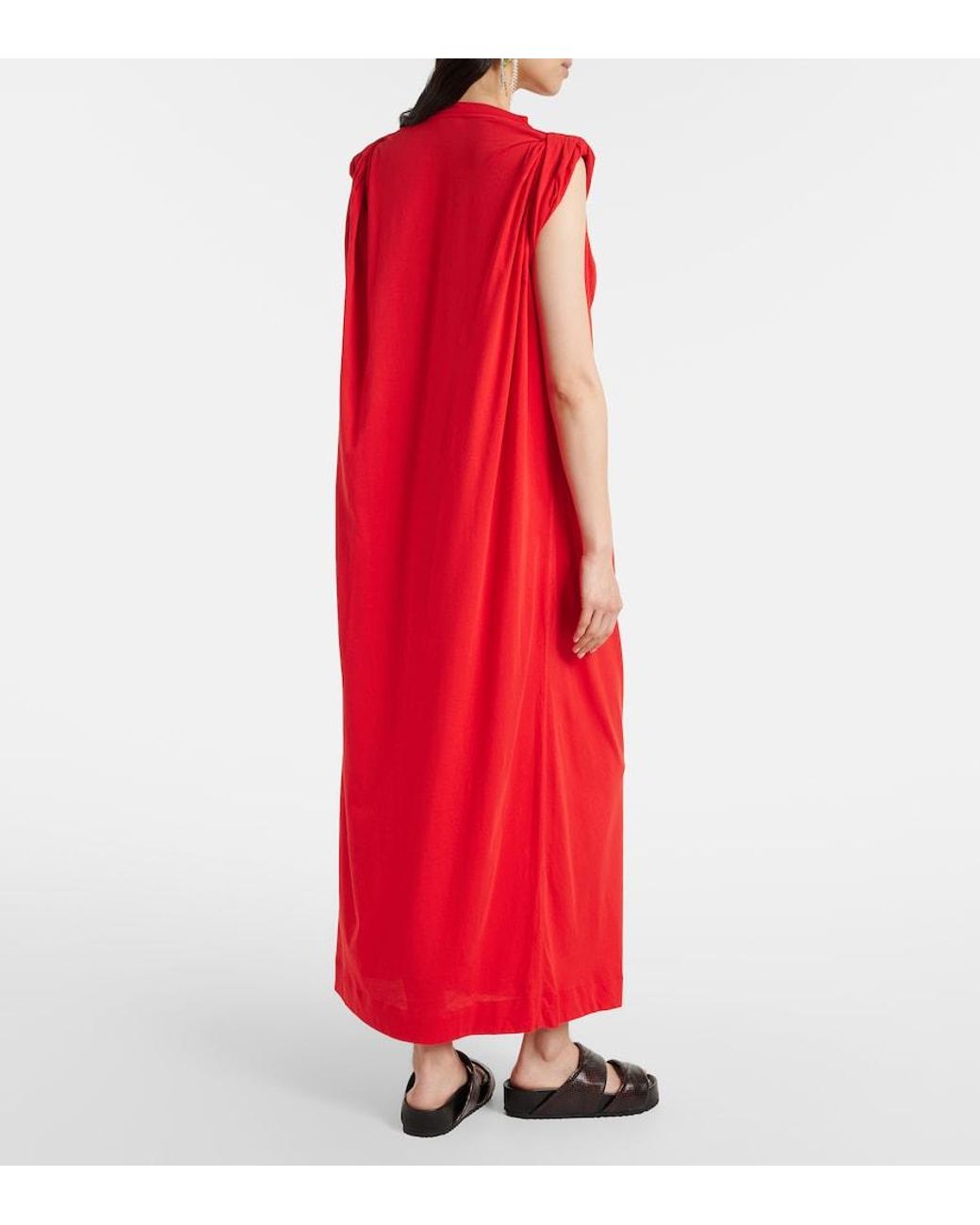Dries Van Noten Red Cotton Midi Dress