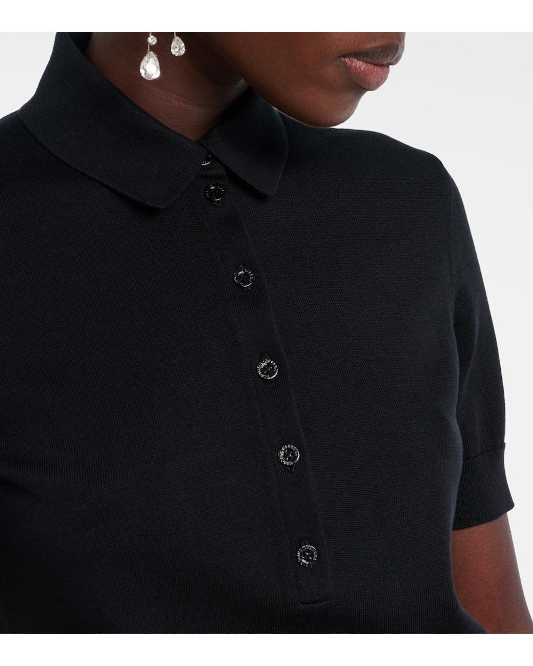 Carolina Herrera Black Silk And Cotton-Blend Polo Shirt