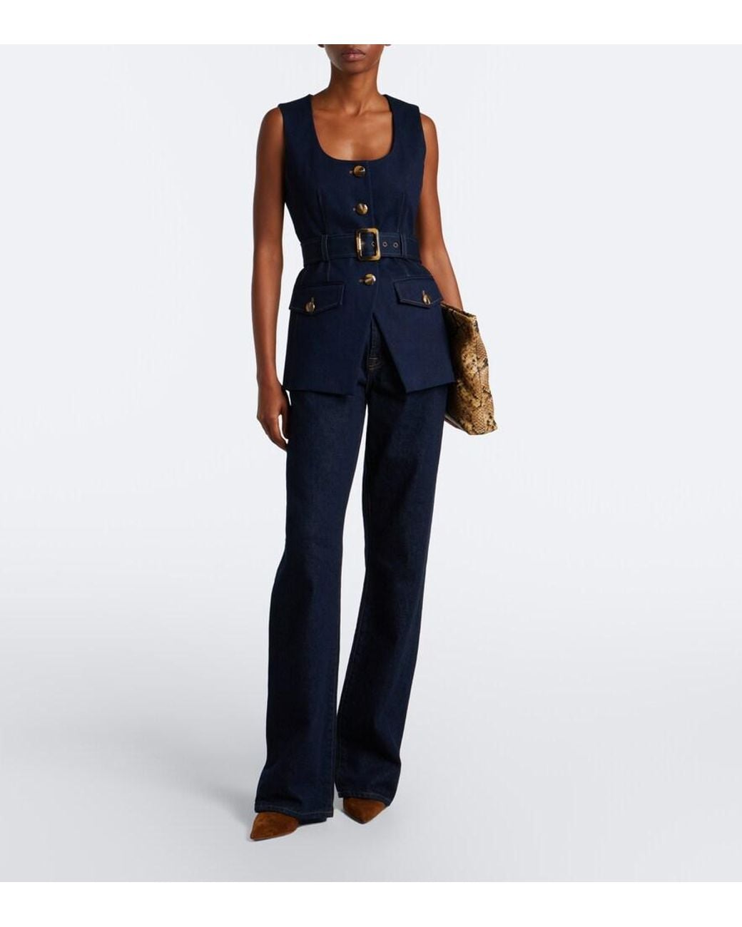 Veronica Beard Blue Becker Belted Denim Vest