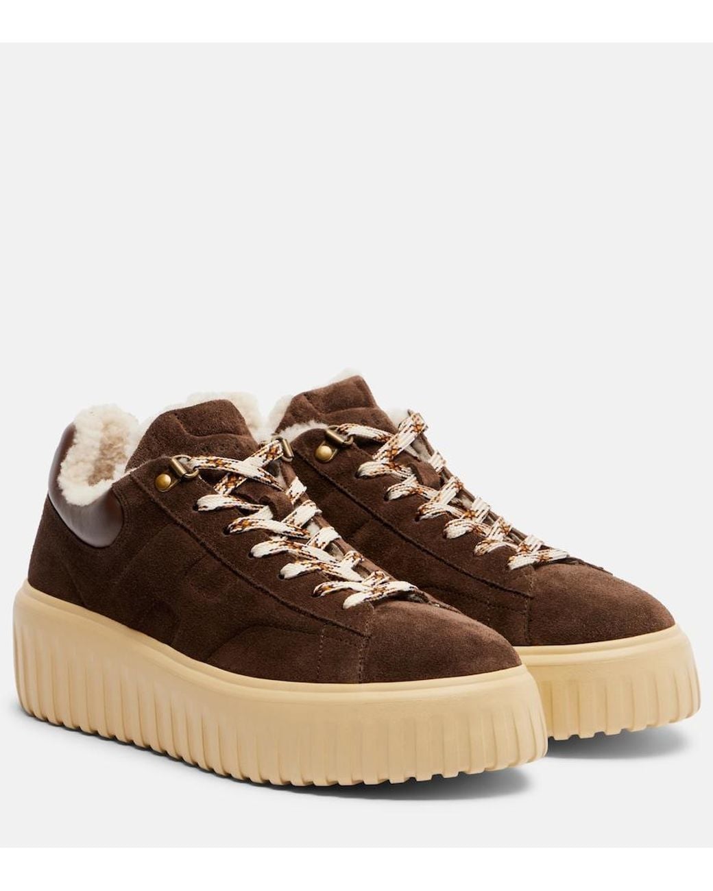 Hogan Brown H-Stripes Suede Platform Sneakers