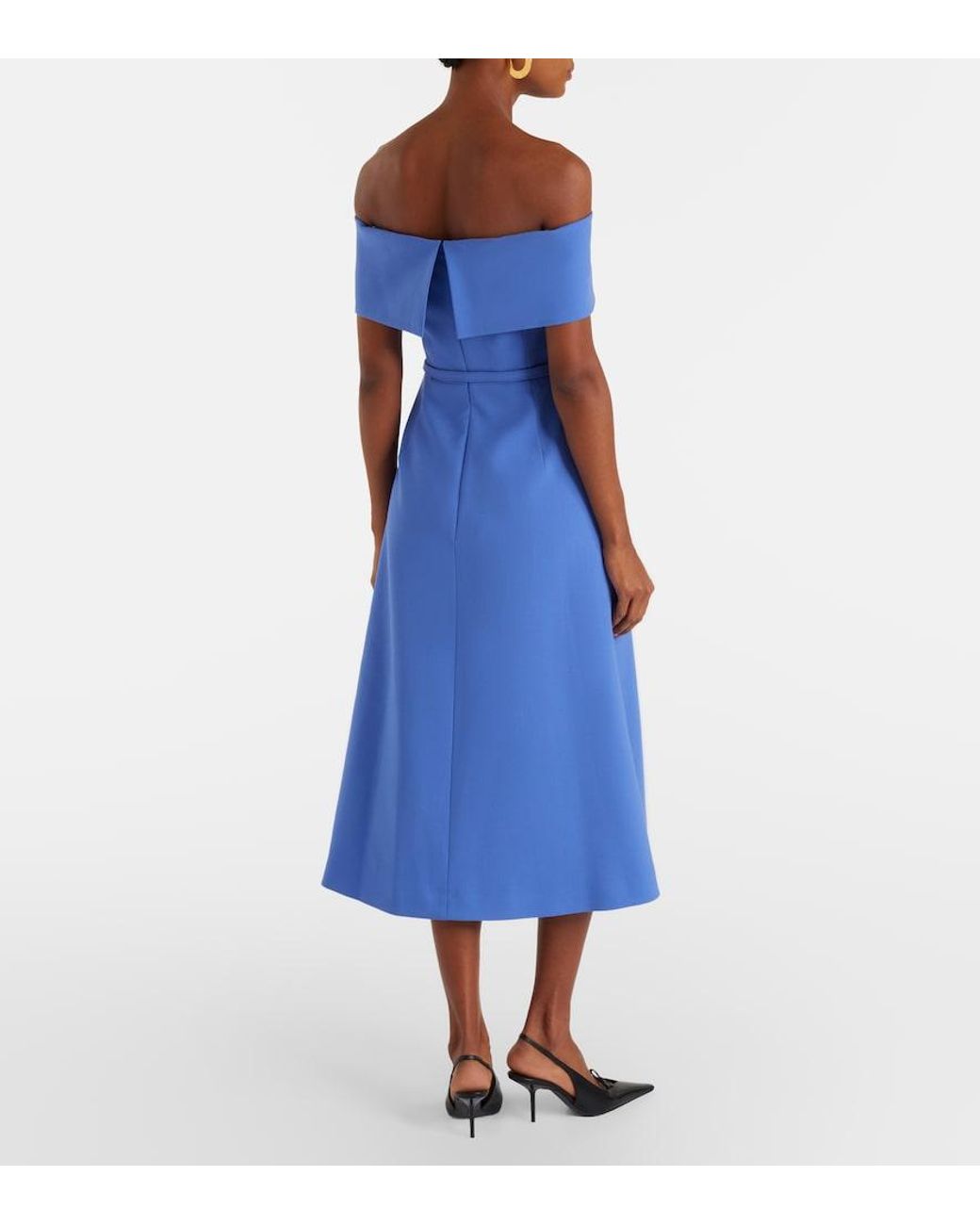 Carolina Herrera Blue Belted Wool-Blend Midi Dress