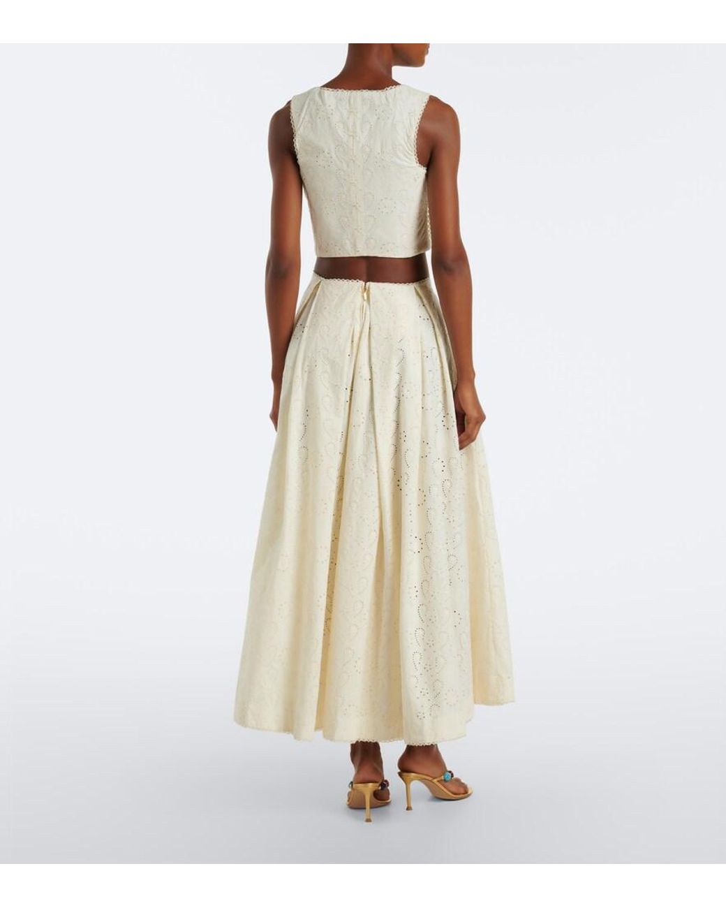 Agua Bendita White Delta Broderie Anglaise Cotton Maxi Skirt