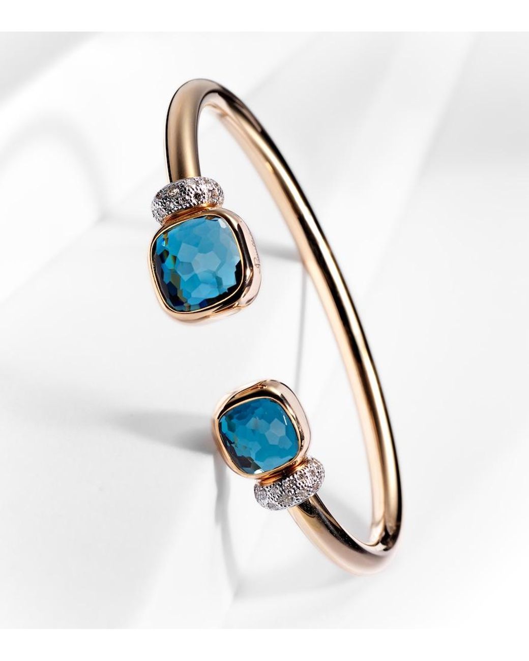 Pomellato White Nudo 18kt Rose Gold Bangle With Blue Topaz And Diamond