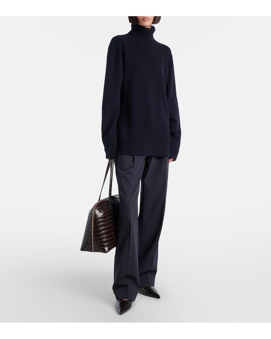 Totême Blue High-Rise Cotton Straight Pants