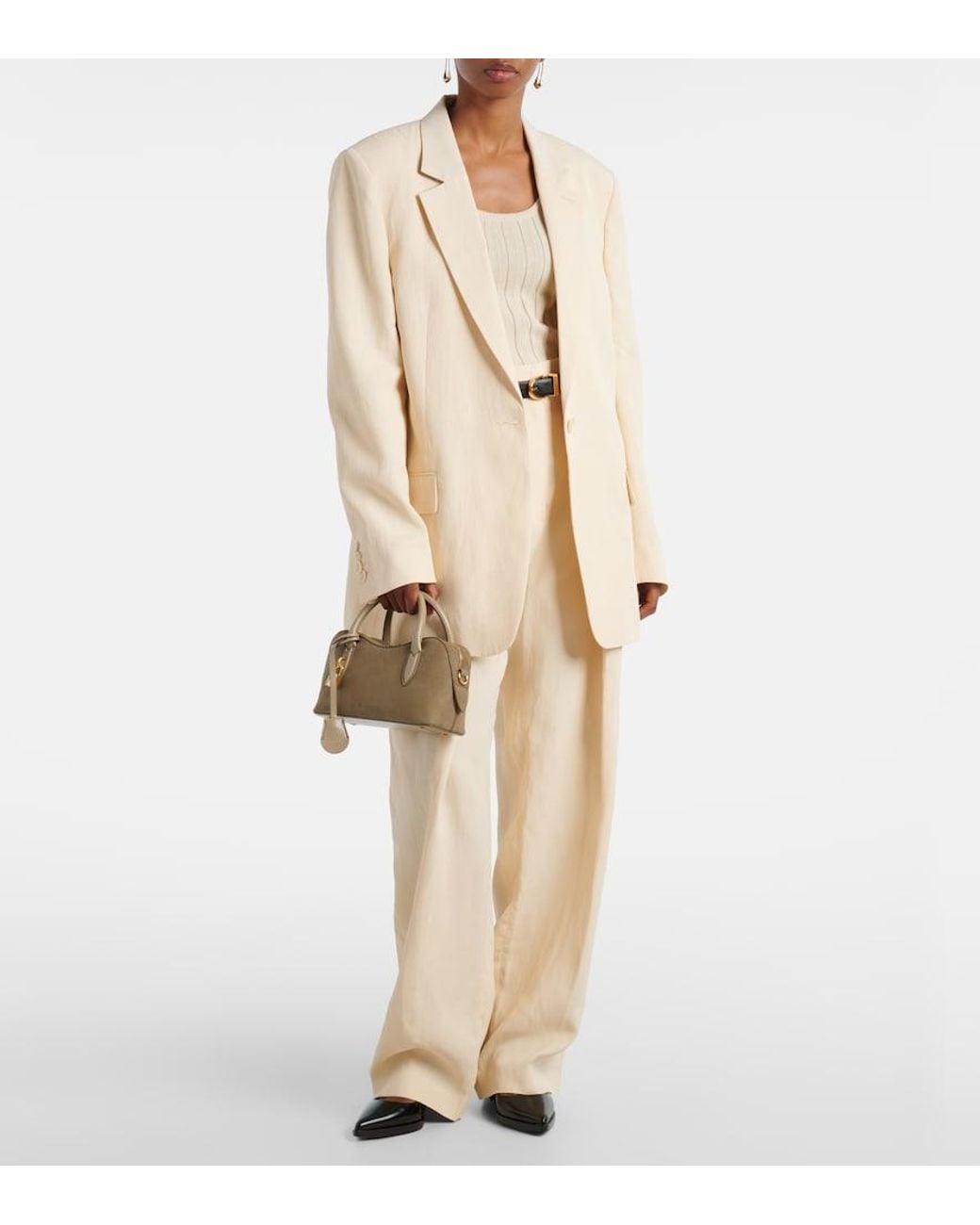 Stella McCartney Natural High-Rise Wide-Leg Pants