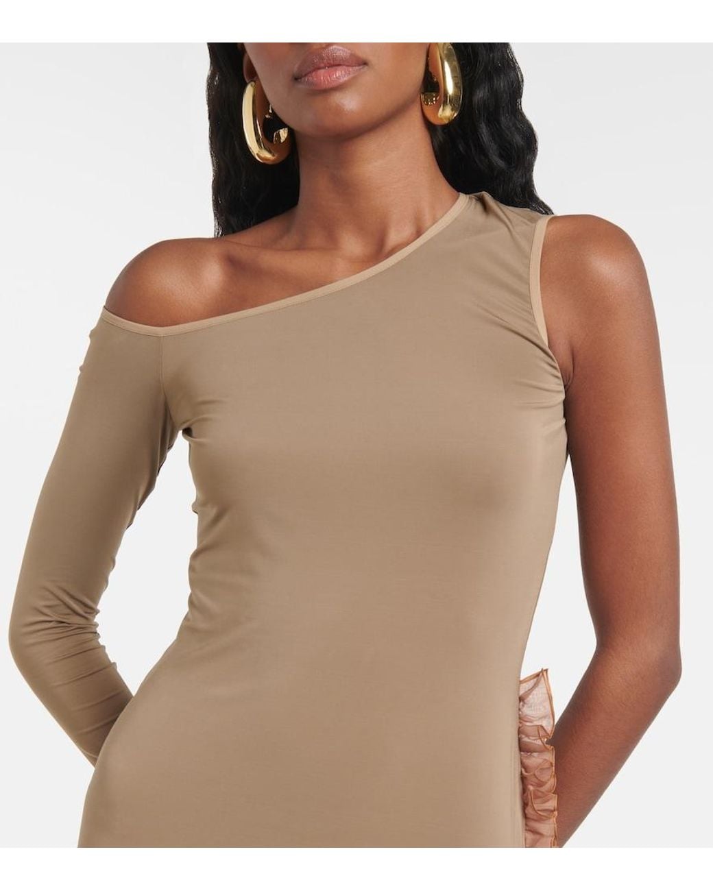Nensi Dojaka Natural Asymmetric Ruffled Maxi Dress