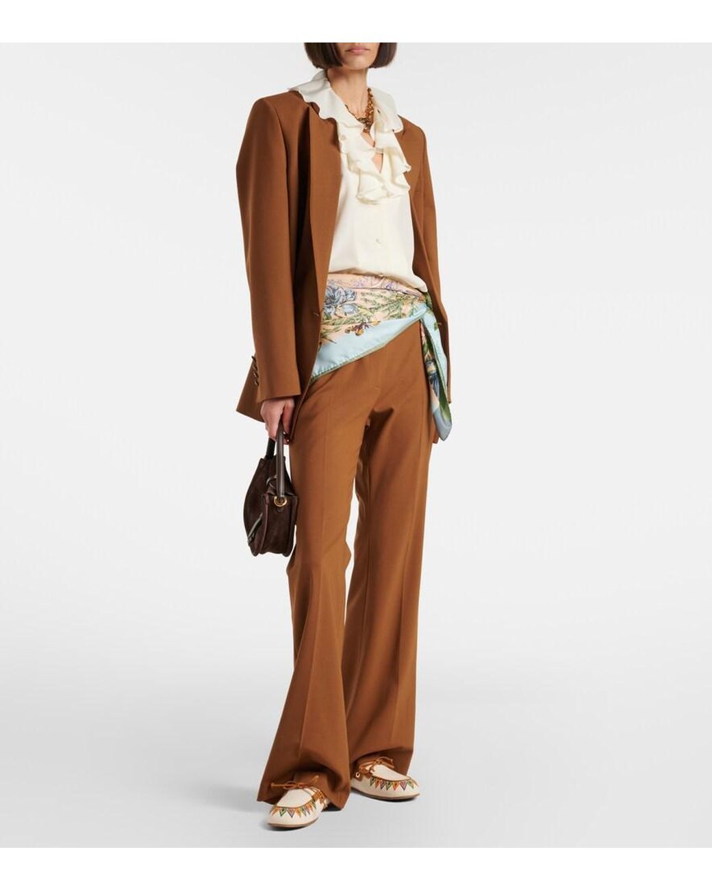 Etro Brown Embroidered Canvas Boat Shoes