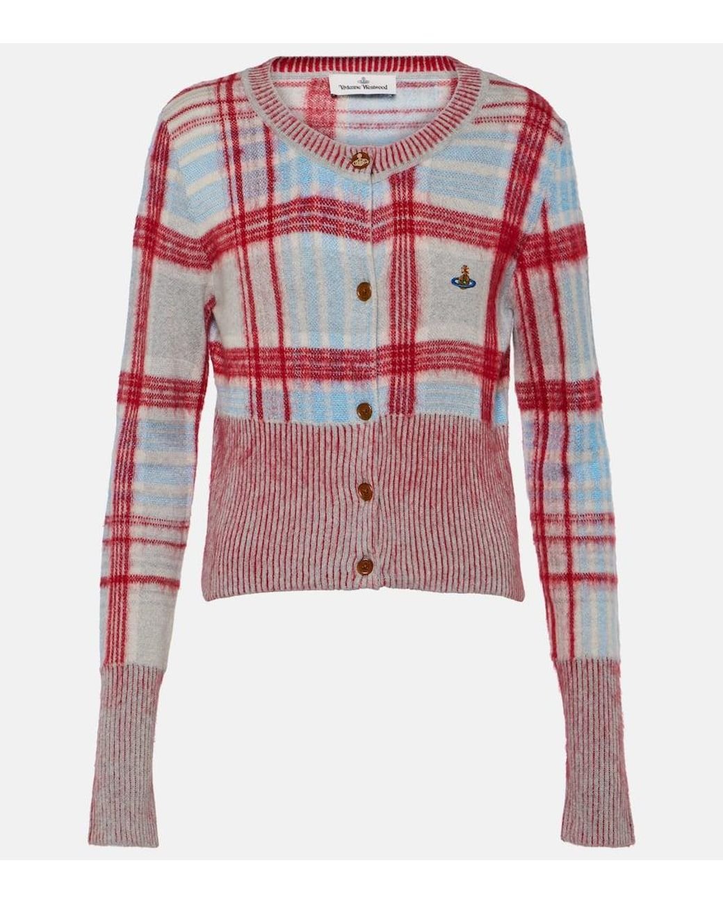 Vivienne Westwood Madras Check Cotton-blend Cardigan in Red | Lyst