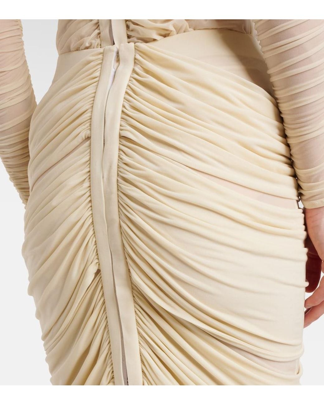 Magda Butrym Natural Floral-Applique Ruched Midi Skirt
