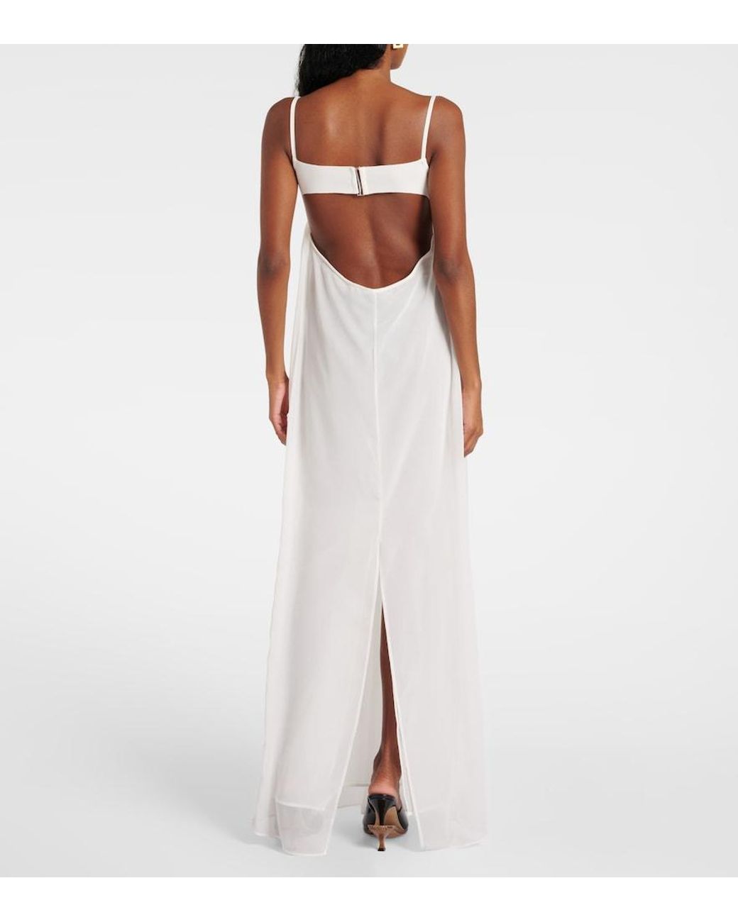 Jacquemus White Peplo Jersey And Muslin Maxi Dress