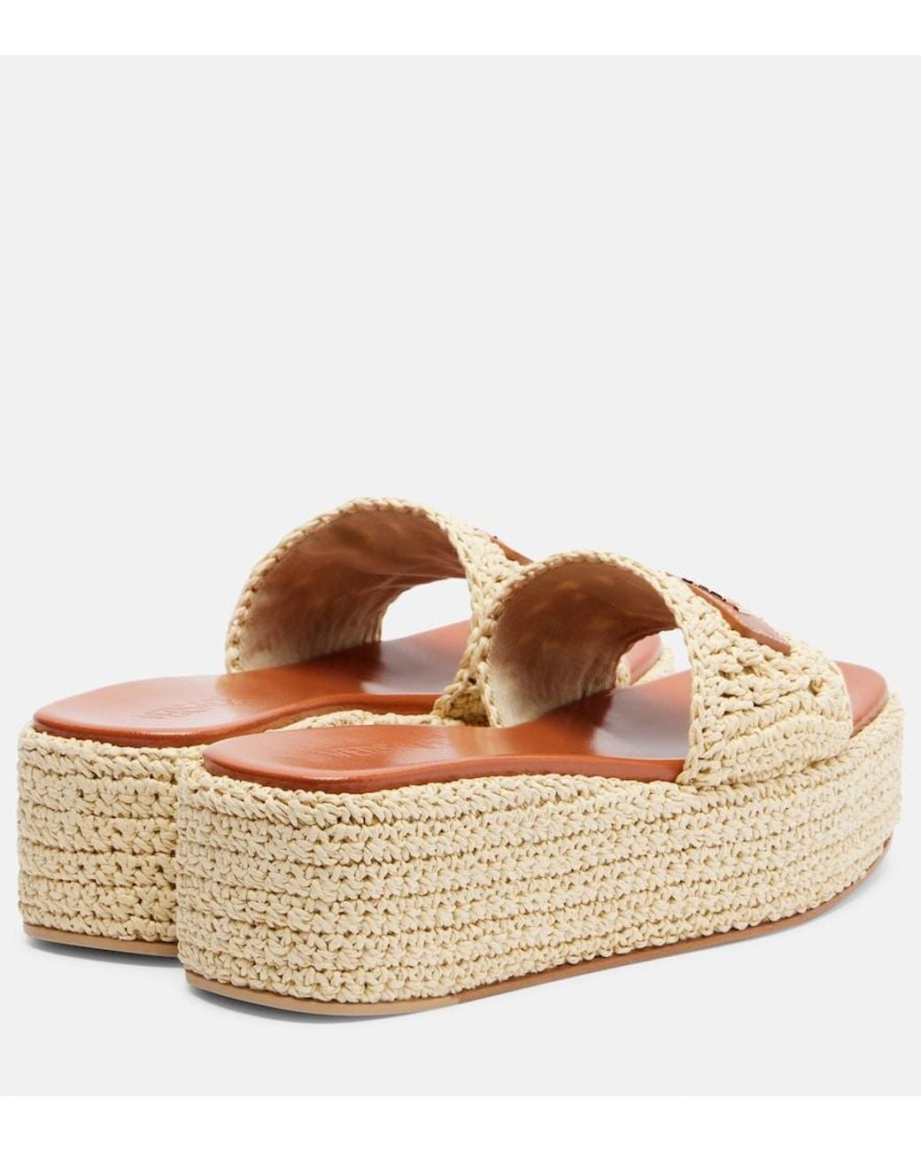 Versace Natural Logo Raffia Platform Espadrille Slides