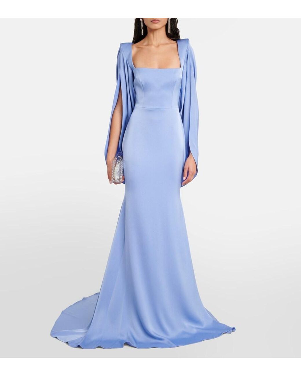 Alex Perry Blue Caped Crepe Satin Gown
