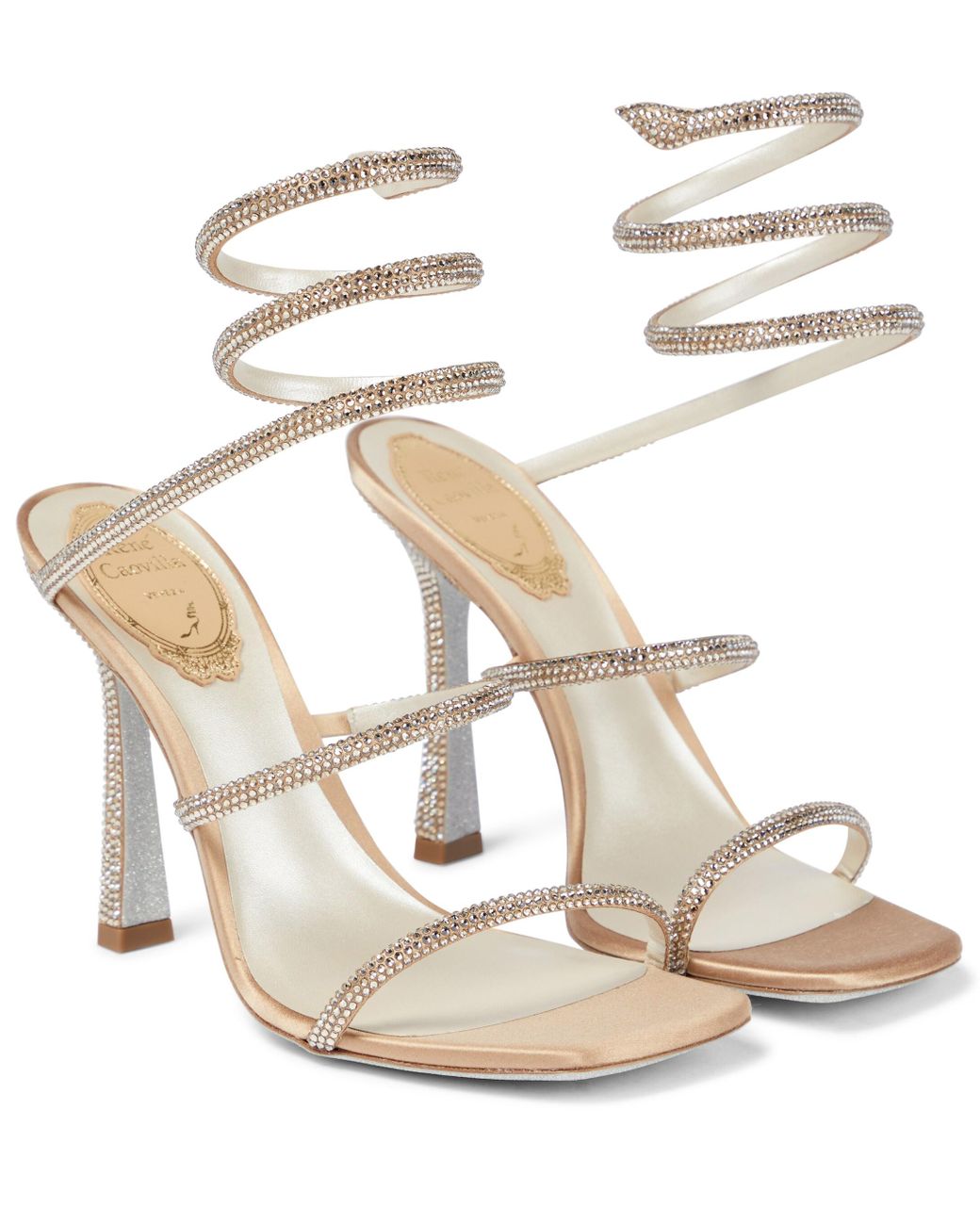 Rene Caovilla Cleo Embellished Satin Sandals in Beige (Natural) | Lyst