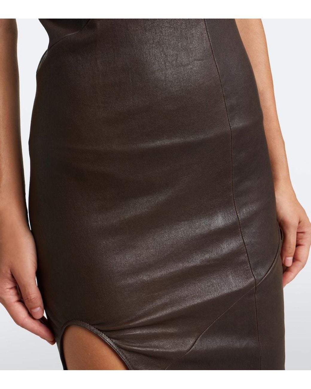 Rick Owens Brown Athena Asymmetric Draped Leather Gown