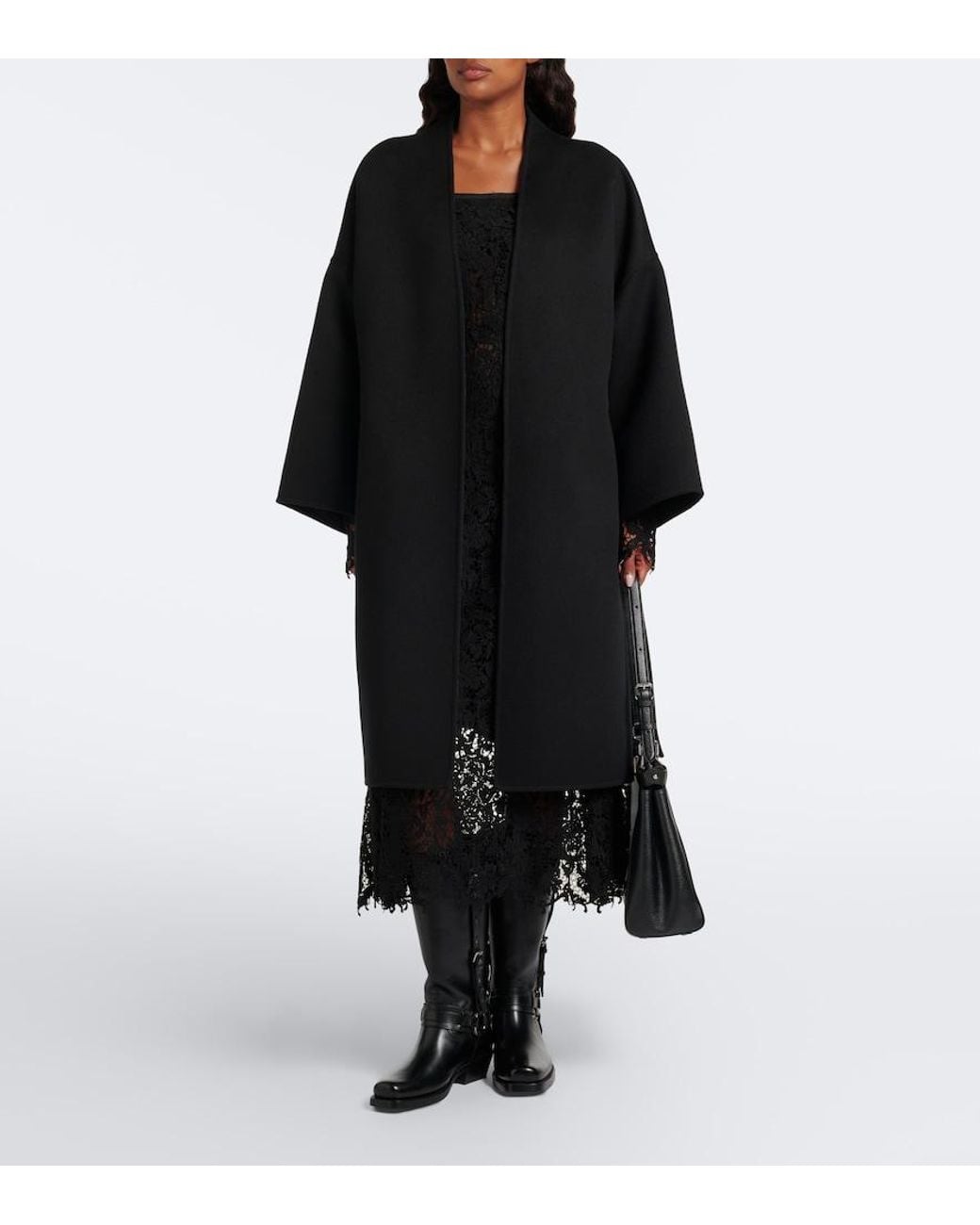 Fendi Black Belted Wool And Silk Coat