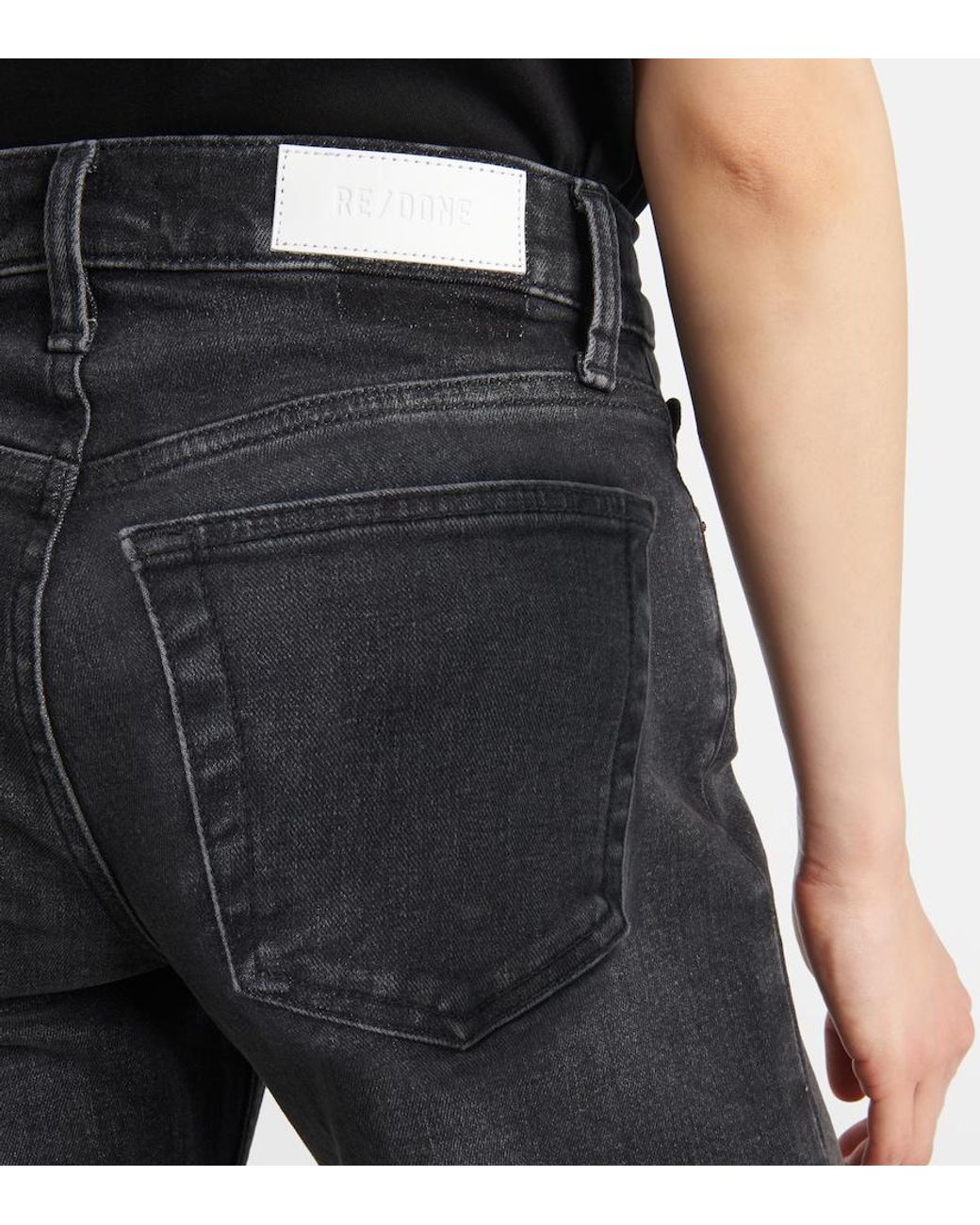 Re/done Black Mid-Rise Wide-Leg Jeans