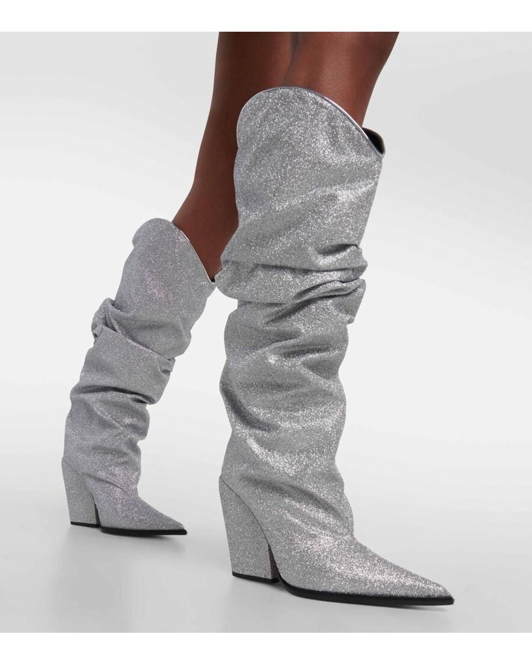 Alexandre Vauthier Gray Glitter Knee-High Boots