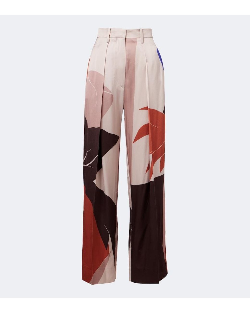Victoria Beckham Red Printed Satin Wide-Leg Pants