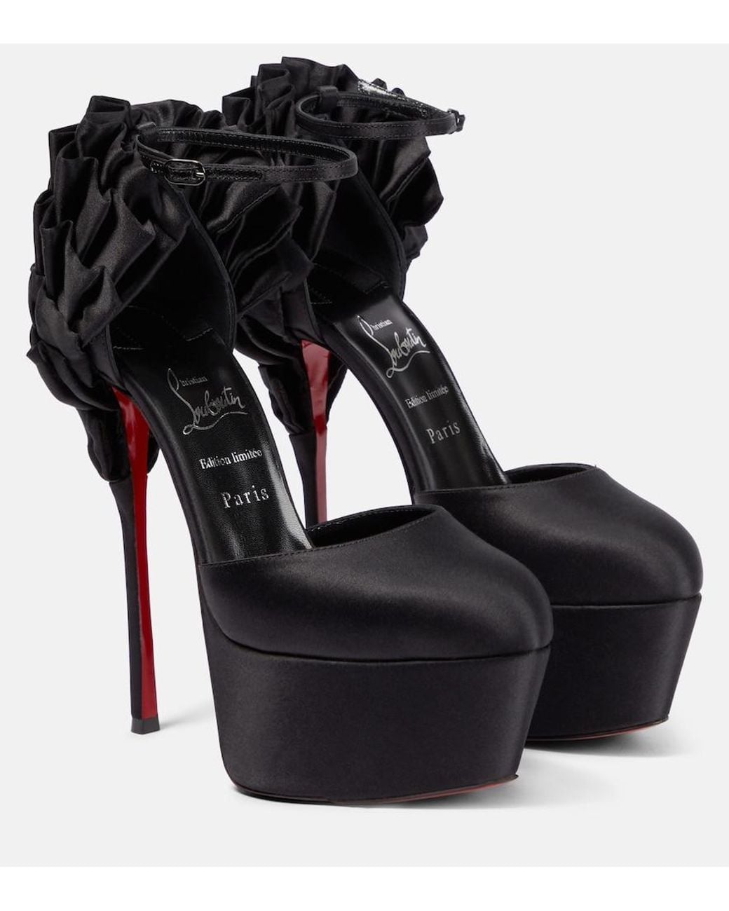 Christian Louboutin Black Maria Frou Alta Satin Platform Pumps