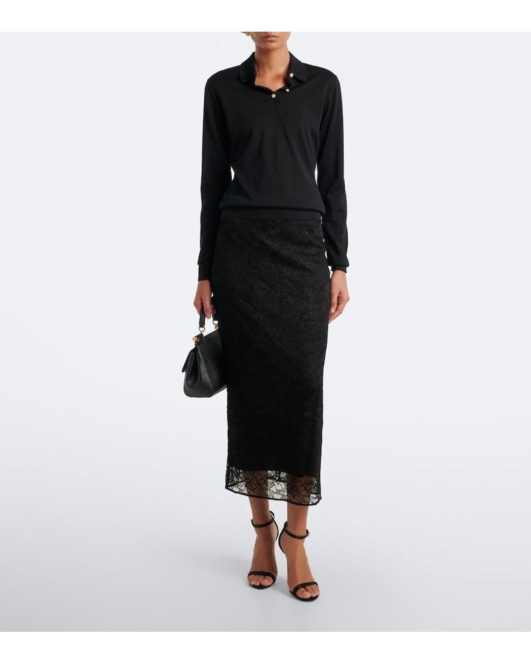 Dolce & Gabbana Black Embellished Cashmere Polo Sweater