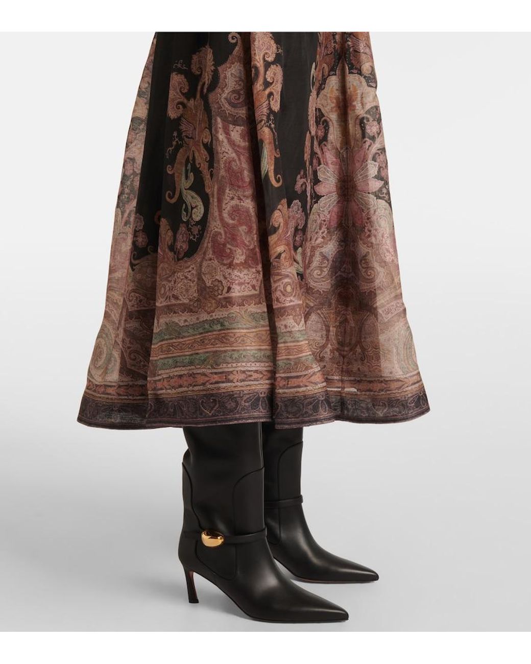 Zimmermann Black Printed Linen And Silk-Blend Organza Midi Dress