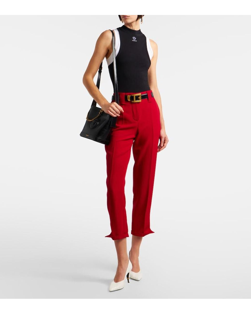 Versace White Medusa Mini Leather Bucket Bag