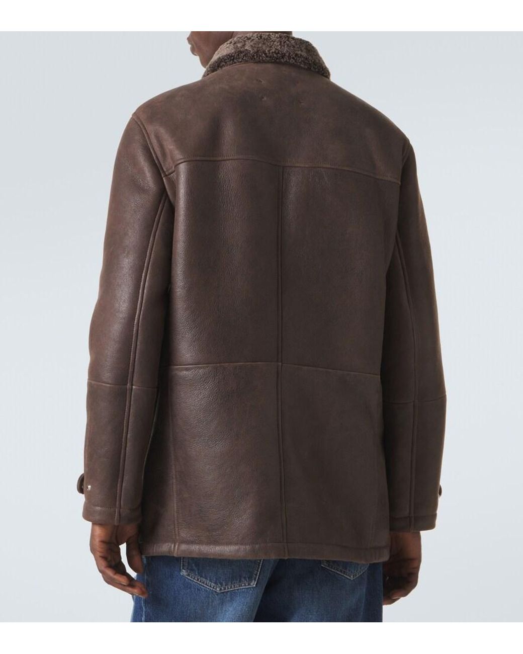 Brunello Cucinelli Brown Shearling-Lined Leather Jacket for men