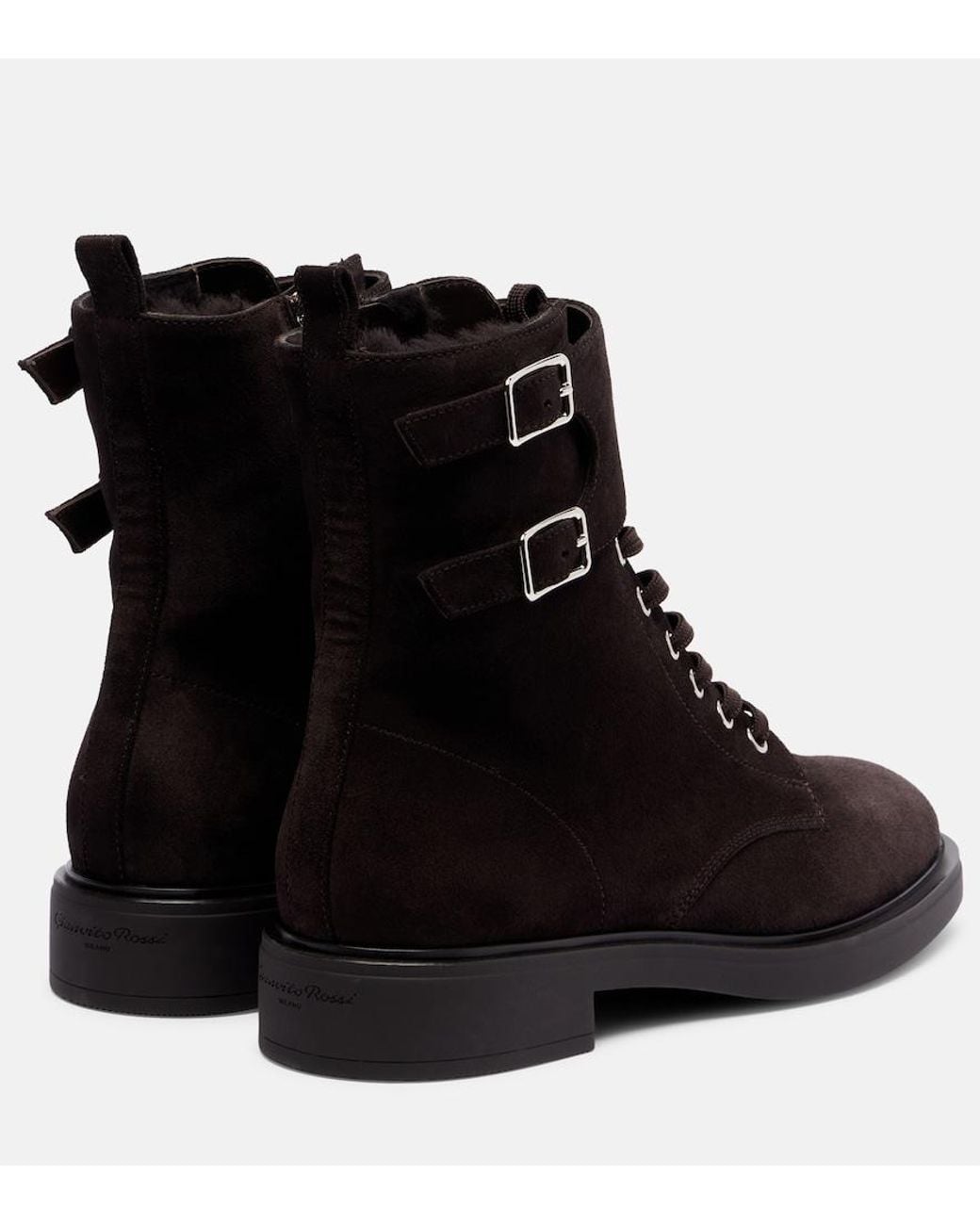 Gianvito Rossi Black Shearling-Lined Suede Combat Boots