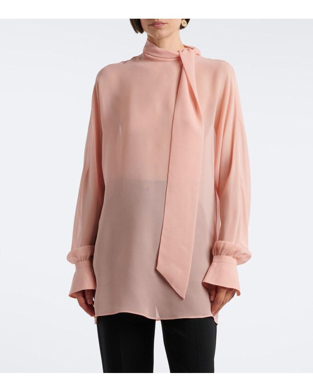 Valentino Garavani Pink Tie-Neck Silk Georgette Blouse