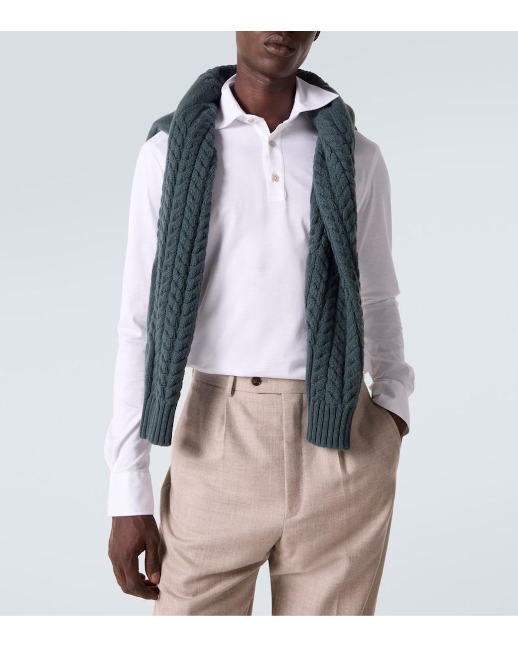 Kiton White Cotton Poplin Polo Top for men