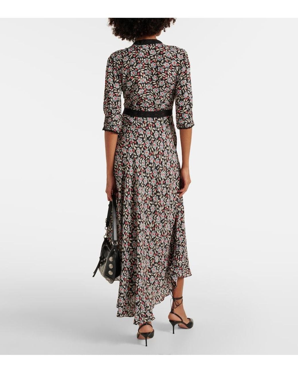Rixo Black Women's Amina Carnation Slate Crepe Midi Dress 14