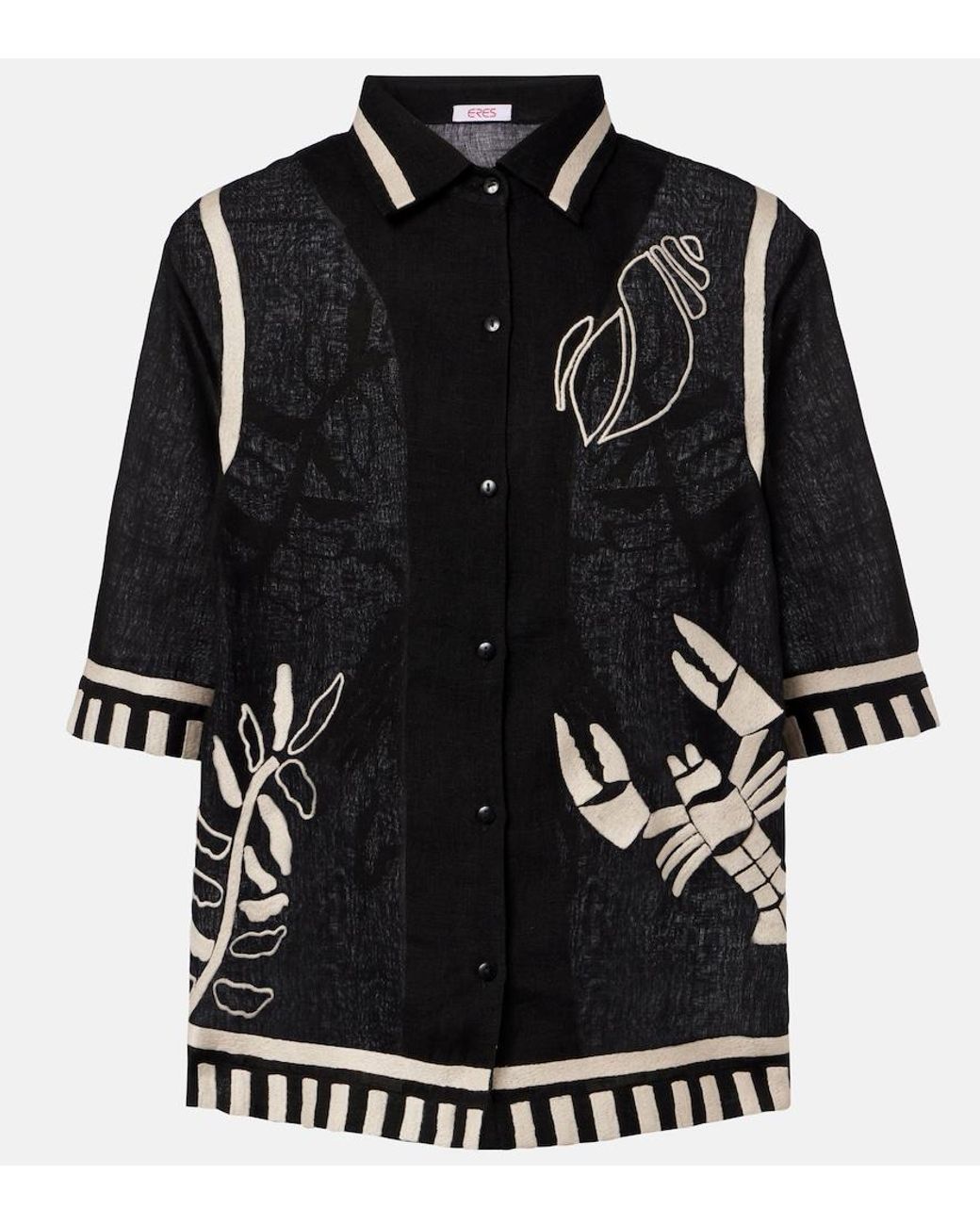 Eres Black Crab Embroidered Linen Shirt