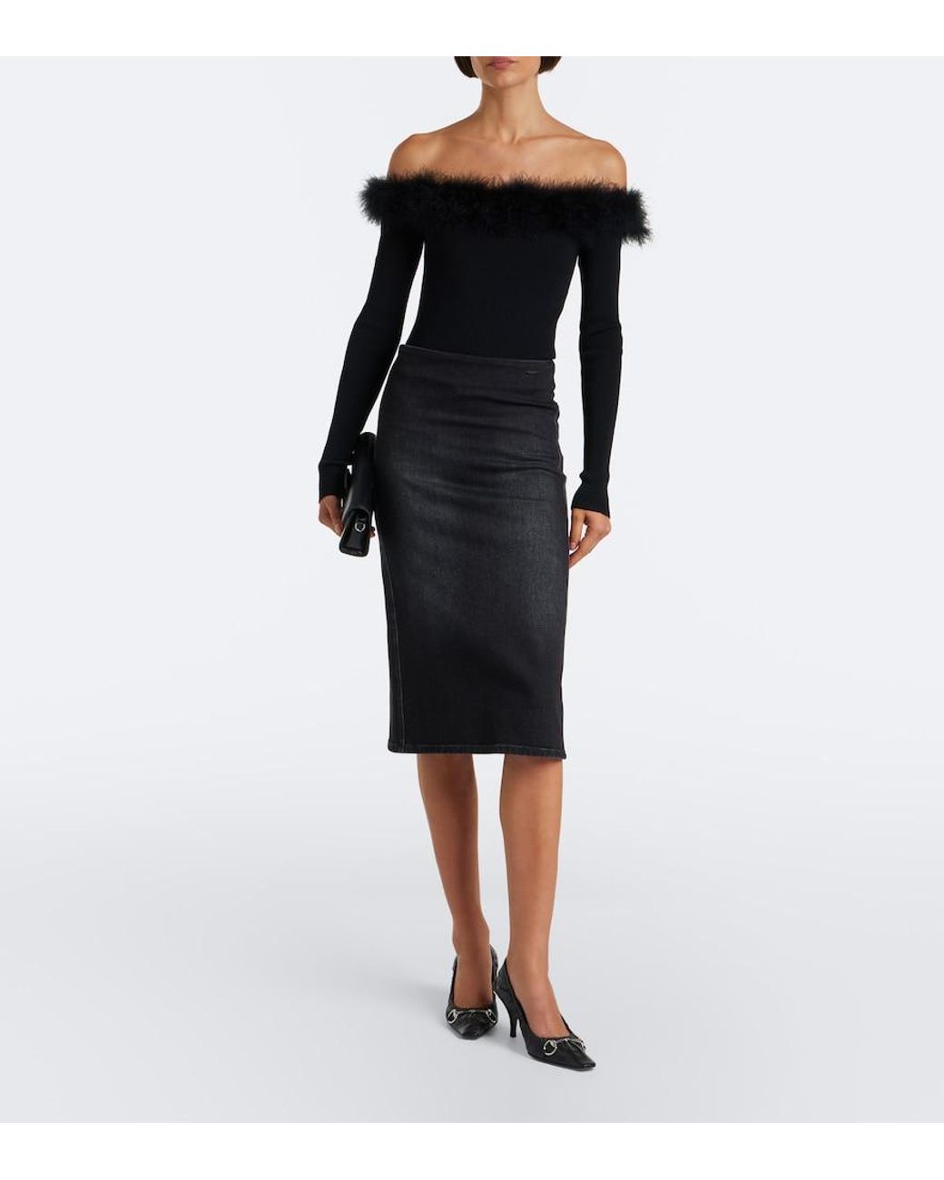 Gucci Black Denim Midi Skirt