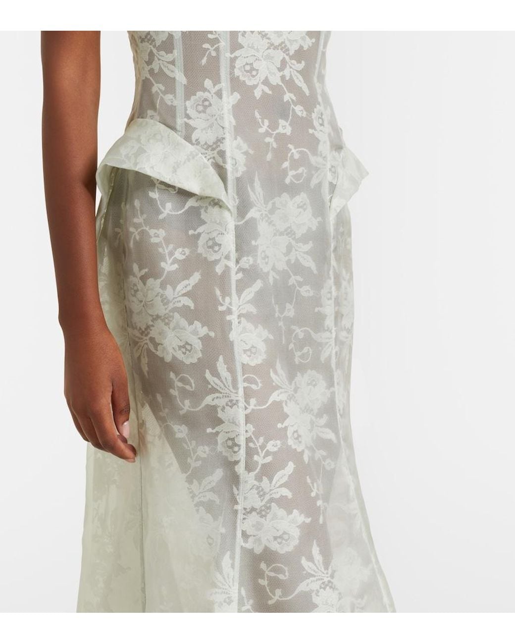 McQueen White Peplum Silk Lace Corset Dress