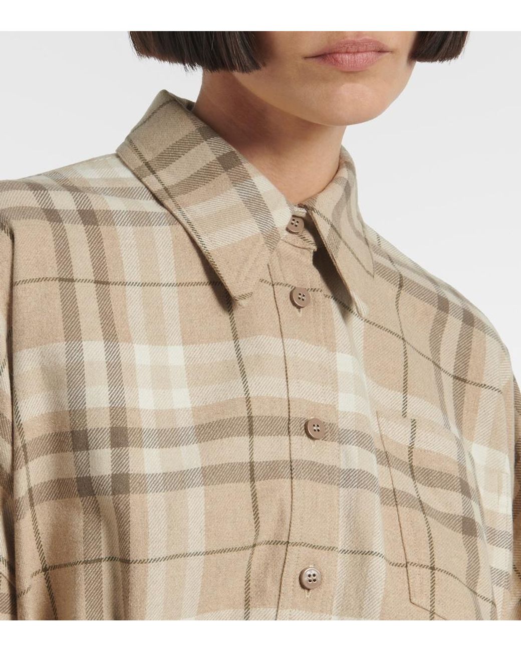 The Attico Natural Checked Cotton-Blend Shirt Dress