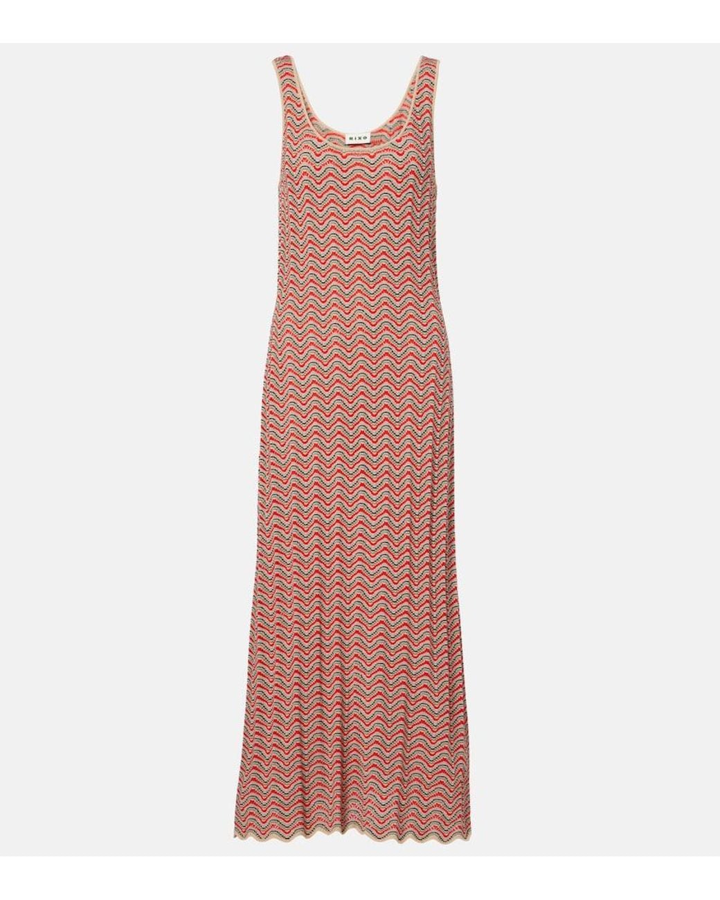 Rixo Pink Bondi Open-Knit Cotton Maxi Dress
