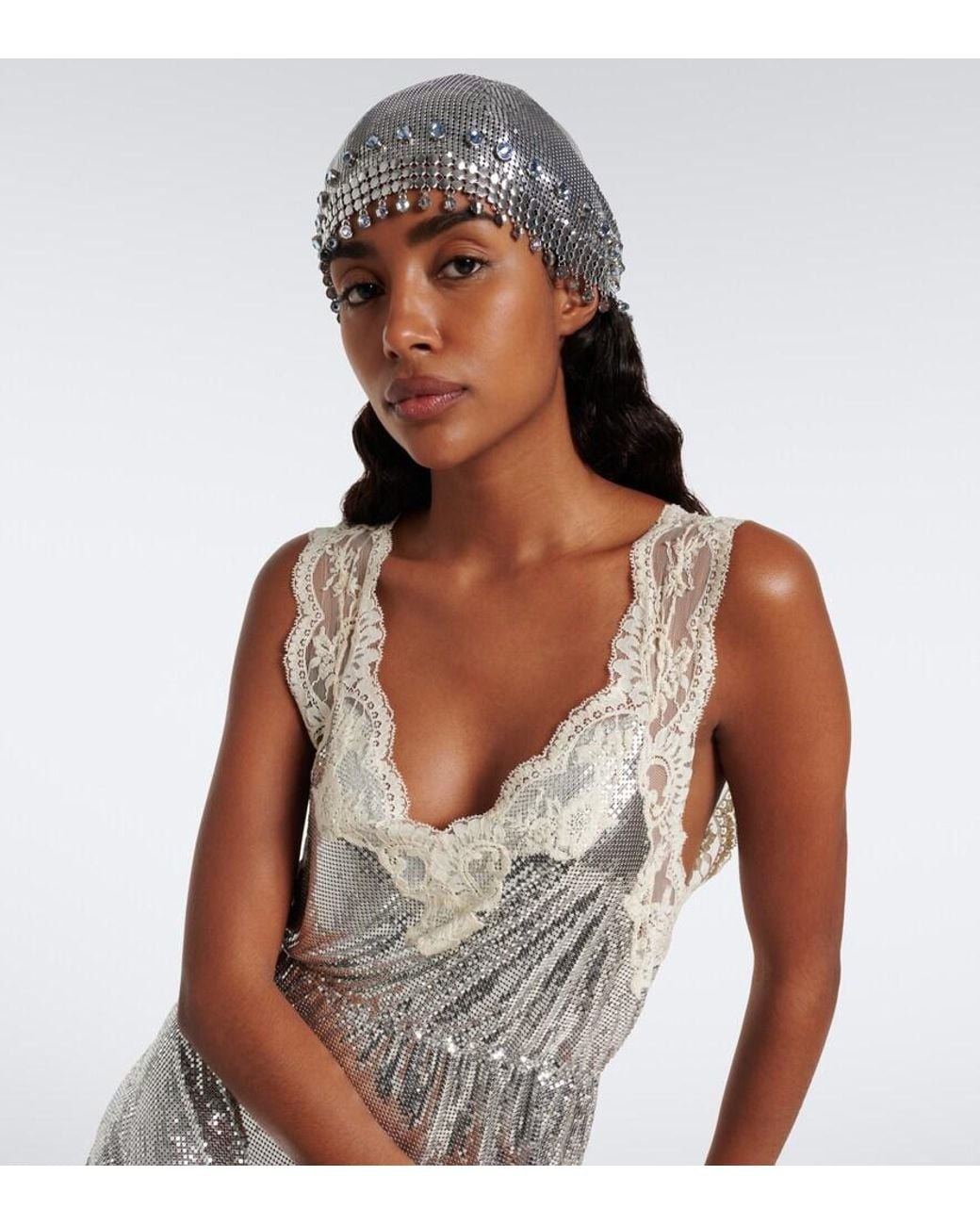 Rabanne White Crystal-Embellished Chainmail Beanie