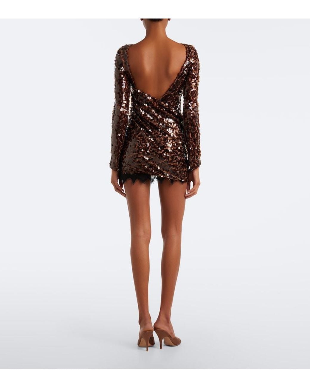 Christopher Esber Brown Opaline Sequined Open-Back Minidress