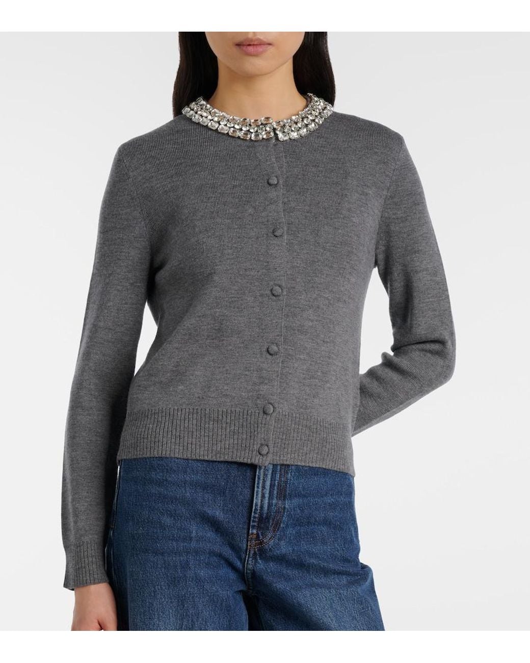 Veronica Beard Gray Daro Embellished Wool Cardigan